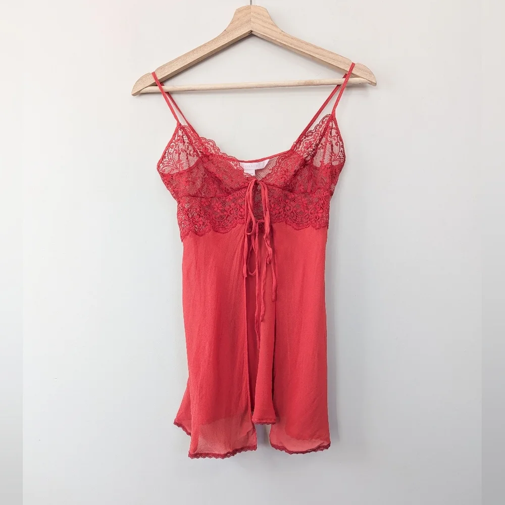 Vintage Victoria's Secret Silk Front Tie‎ Babydoll Lingerie Slip